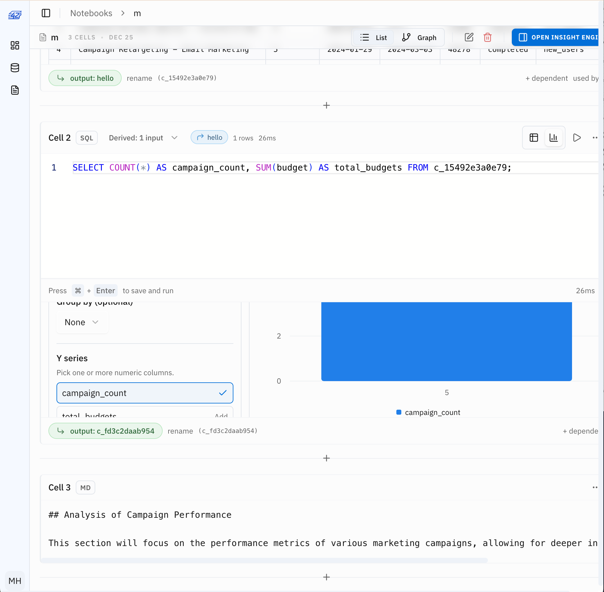 List mode screenshot showing SQL notebook cells